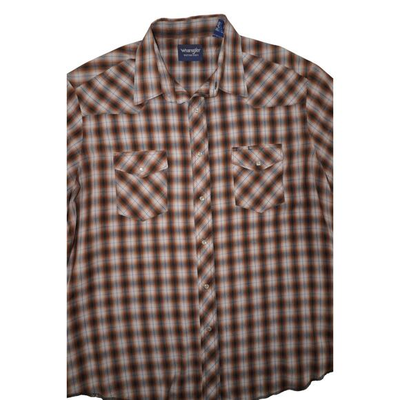 Wrangler Western Short Sleeve Shirt XXL Mens – Pearl Snaps Plaid Cowboy Rodeo - Picture 2 of 5